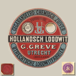 716469 Collage van een groot en een kleine etiket en een loodje voor Hollandsch Loodwit, van G. Greve, Utrechtsche ...
